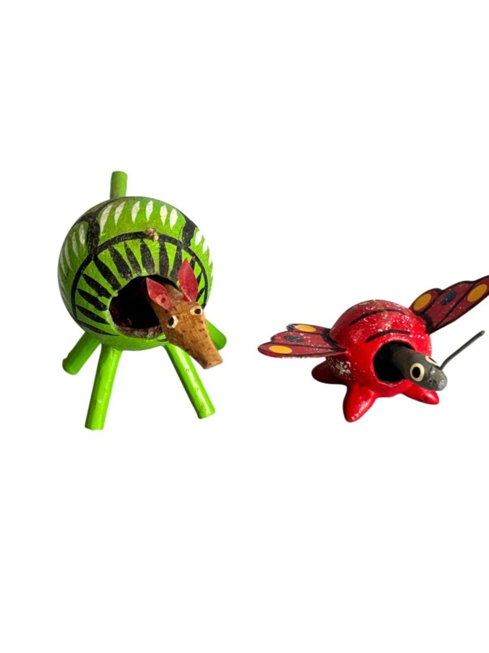 Mexican Alebrije Bobbleheads Armadillo Butterfly Hand Painted Folk Art Set - Picture 4 of 7